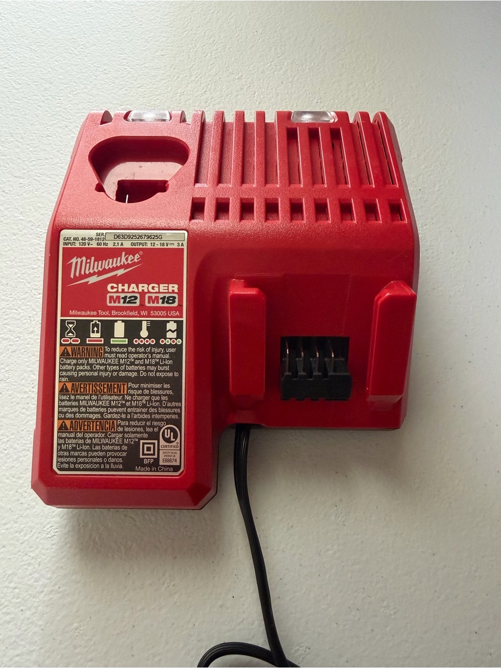 Milwaukee Red Charger for M12 and M18 Batteries